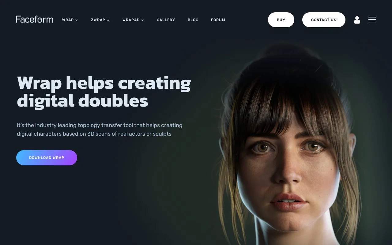Screenshot of the Faceform Wrap homepage