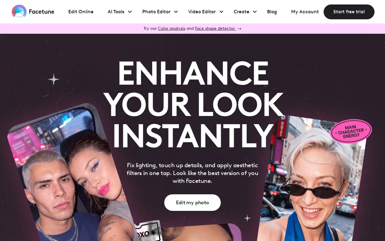 Screenshot of the Facetune homepage