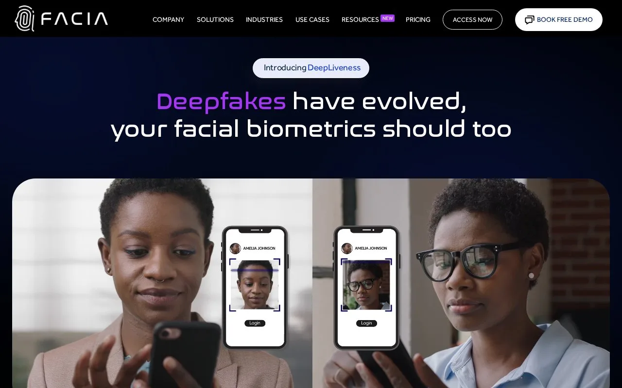 Screenshot of the Facia homepage