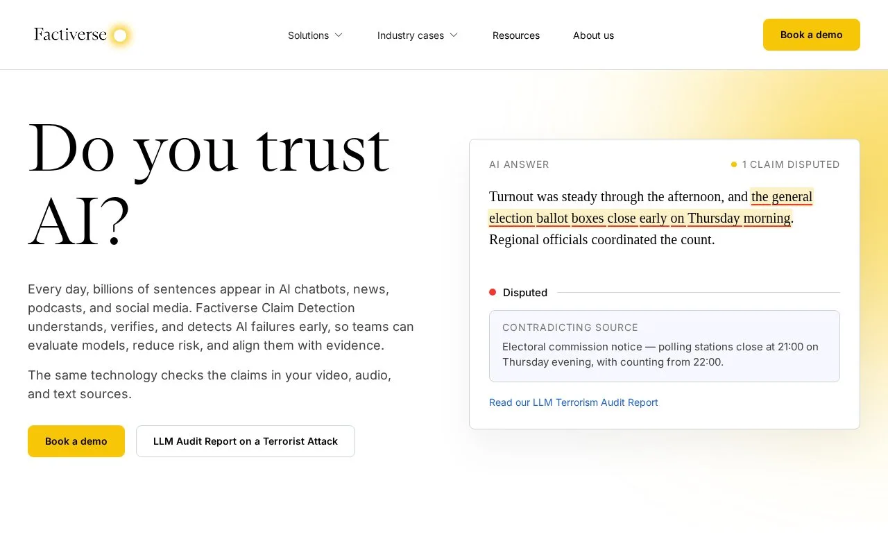 Screenshot of the Factiverse homepage
