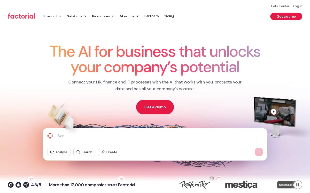 Screenshot of the Factorial homepage