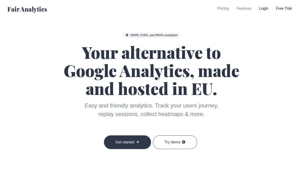 Screenshot of the Fair Analytics homepage