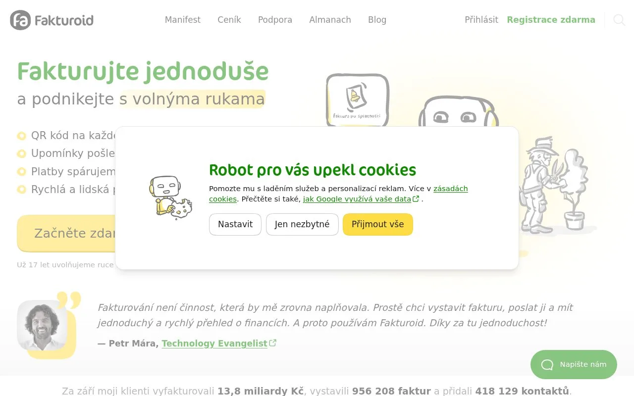 Screenshot of the Fakturoid homepage