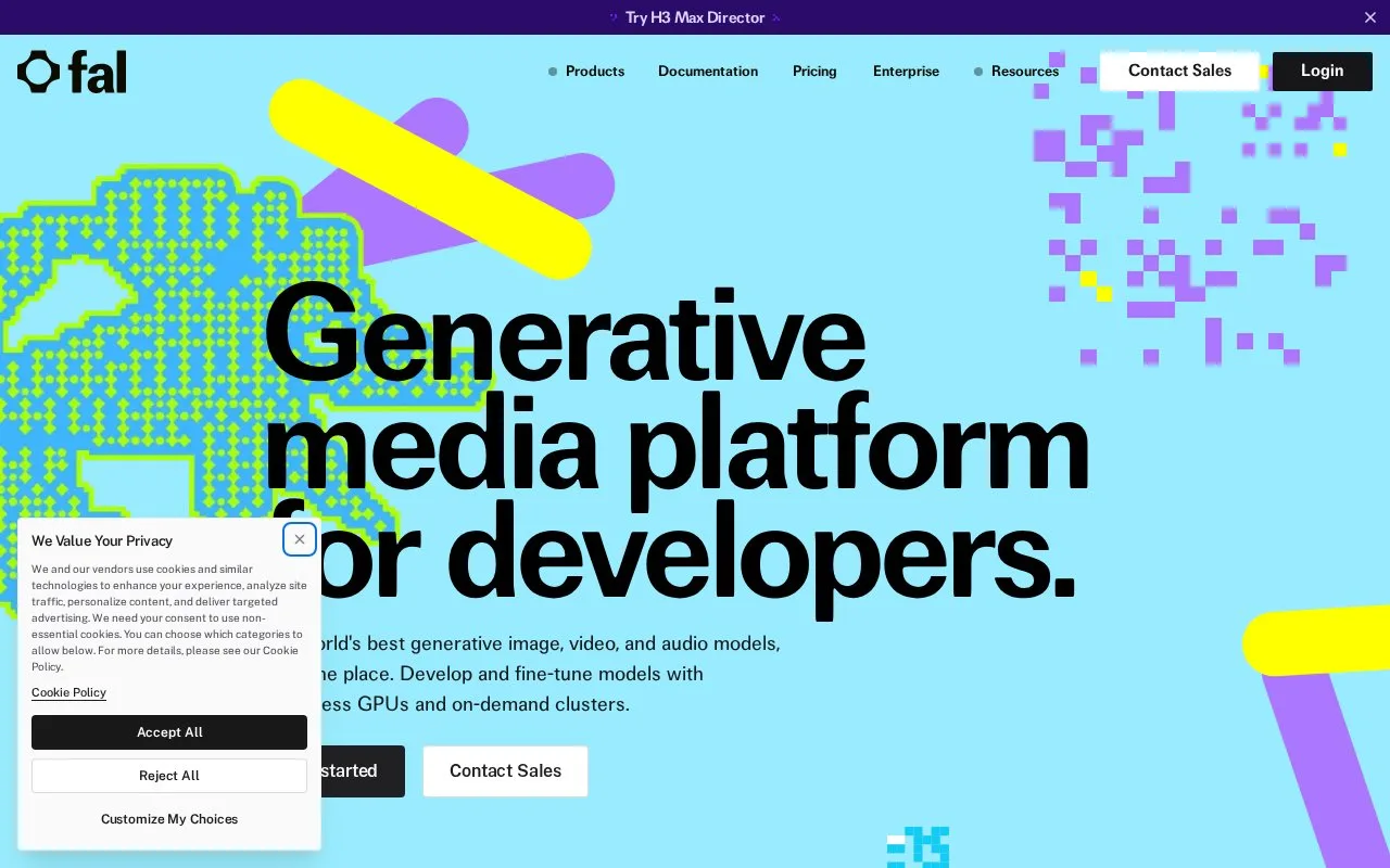 Screenshot of the fal homepage