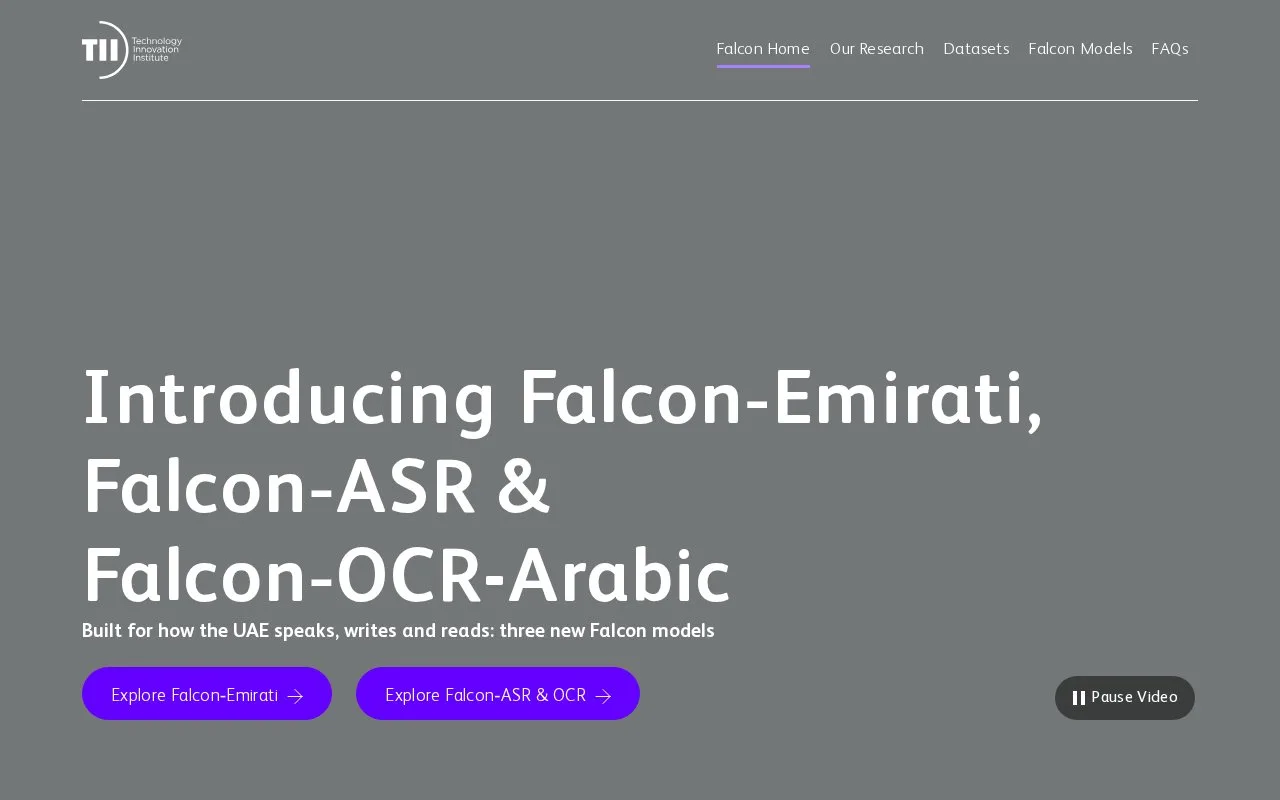 Screenshot of the Falcon LLM homepage
