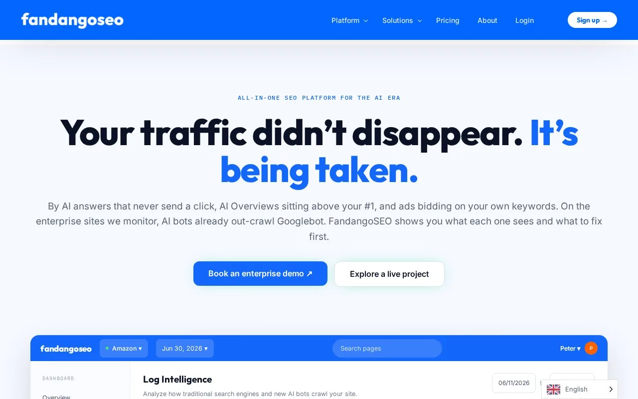 Screenshot of the FandangoSEO homepage