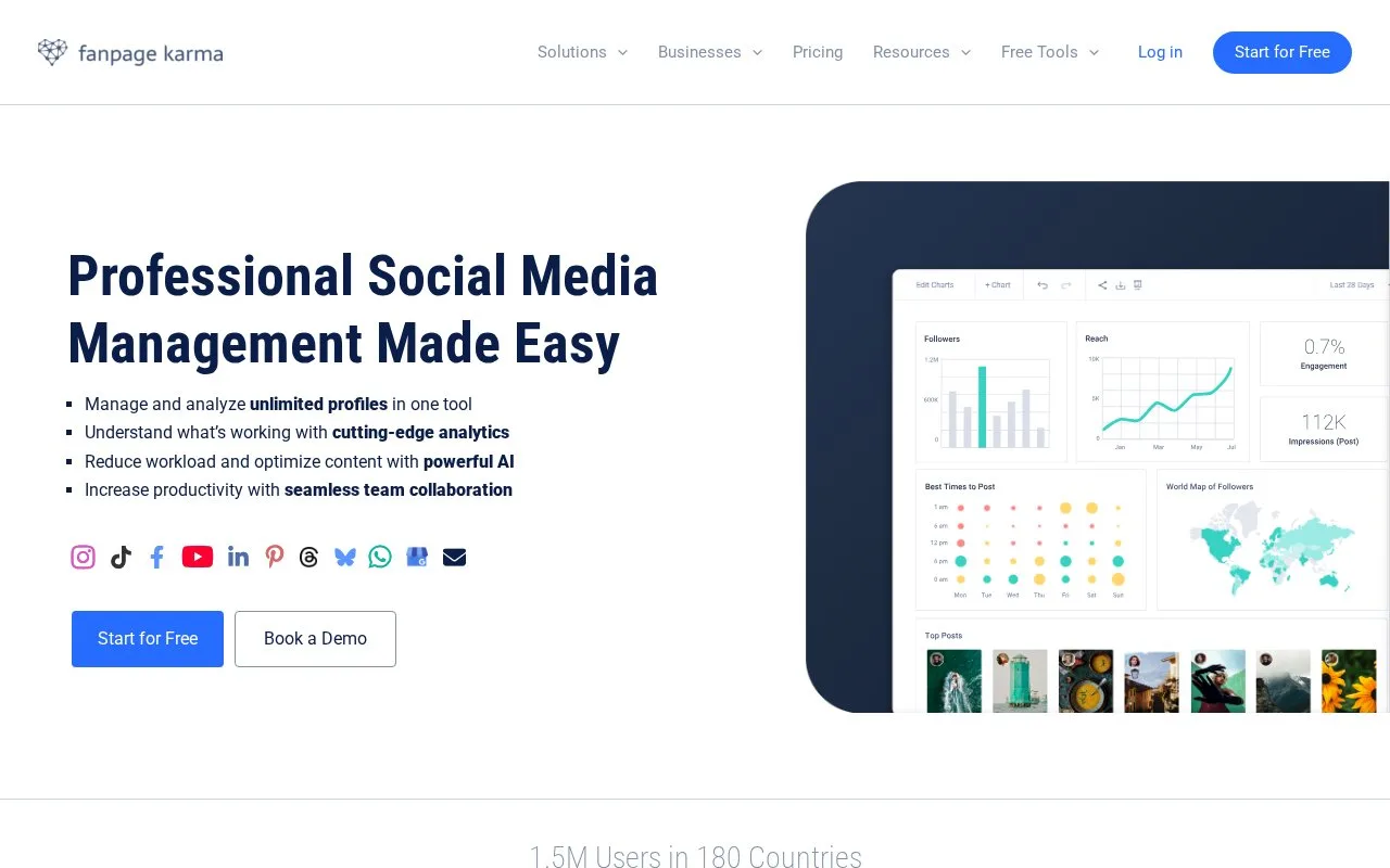 Screenshot of the Fanpage Karma homepage