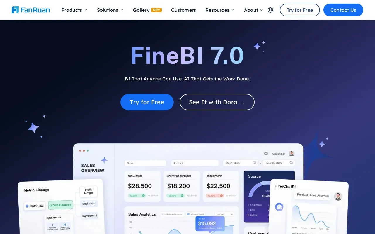 Screenshot of the FineBI homepage