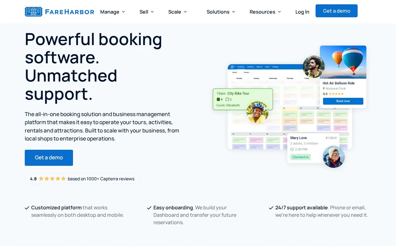 Screenshot of the FareHarbor homepage