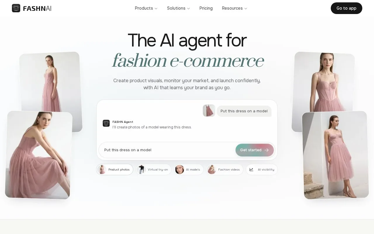 Screenshot of the FASHN homepage