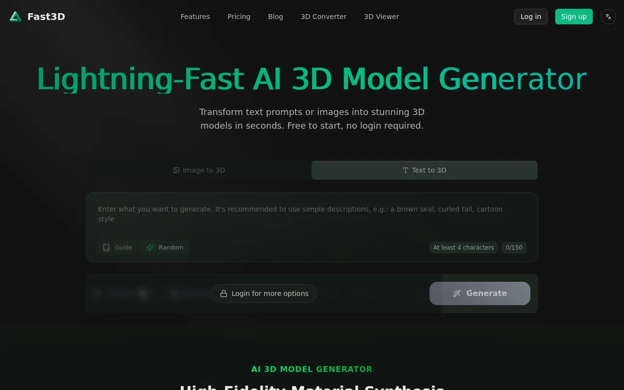 Screenshot of the Fast3D homepage