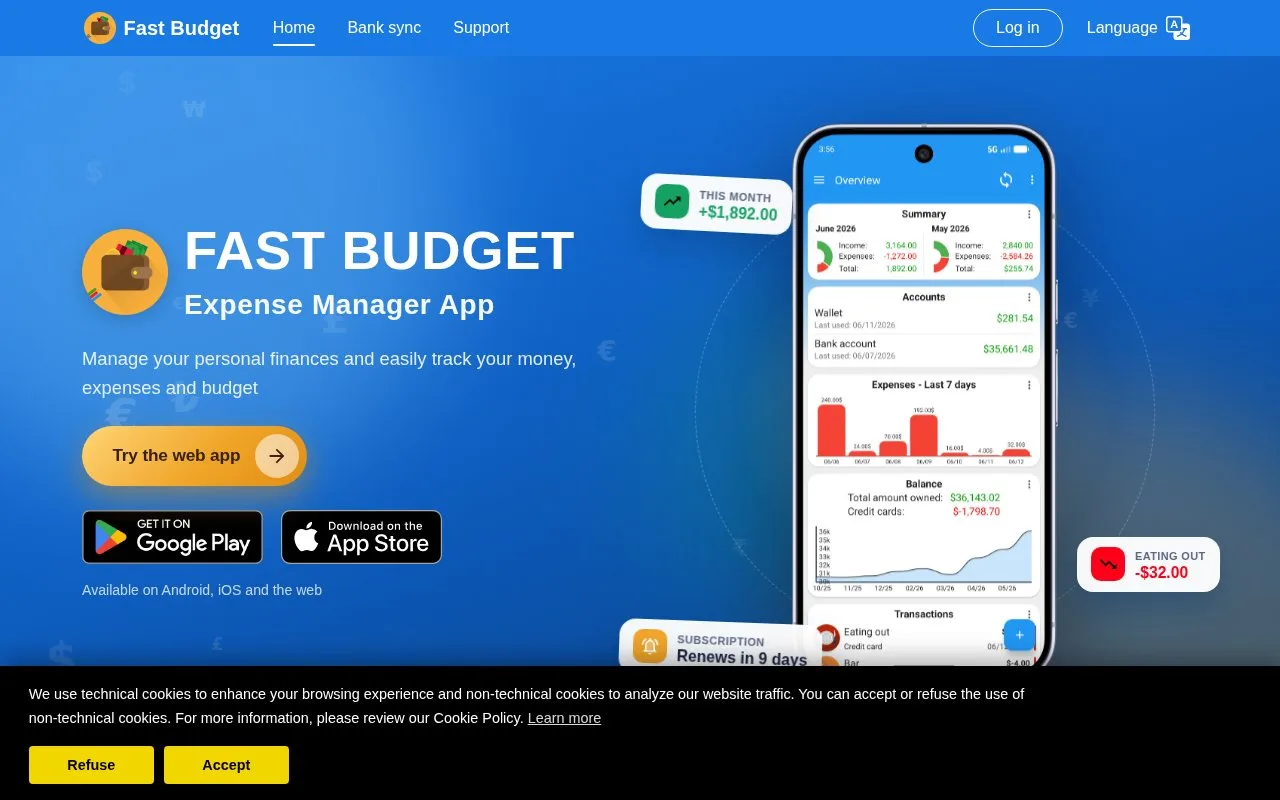 Screenshot of the Fast Budget homepage