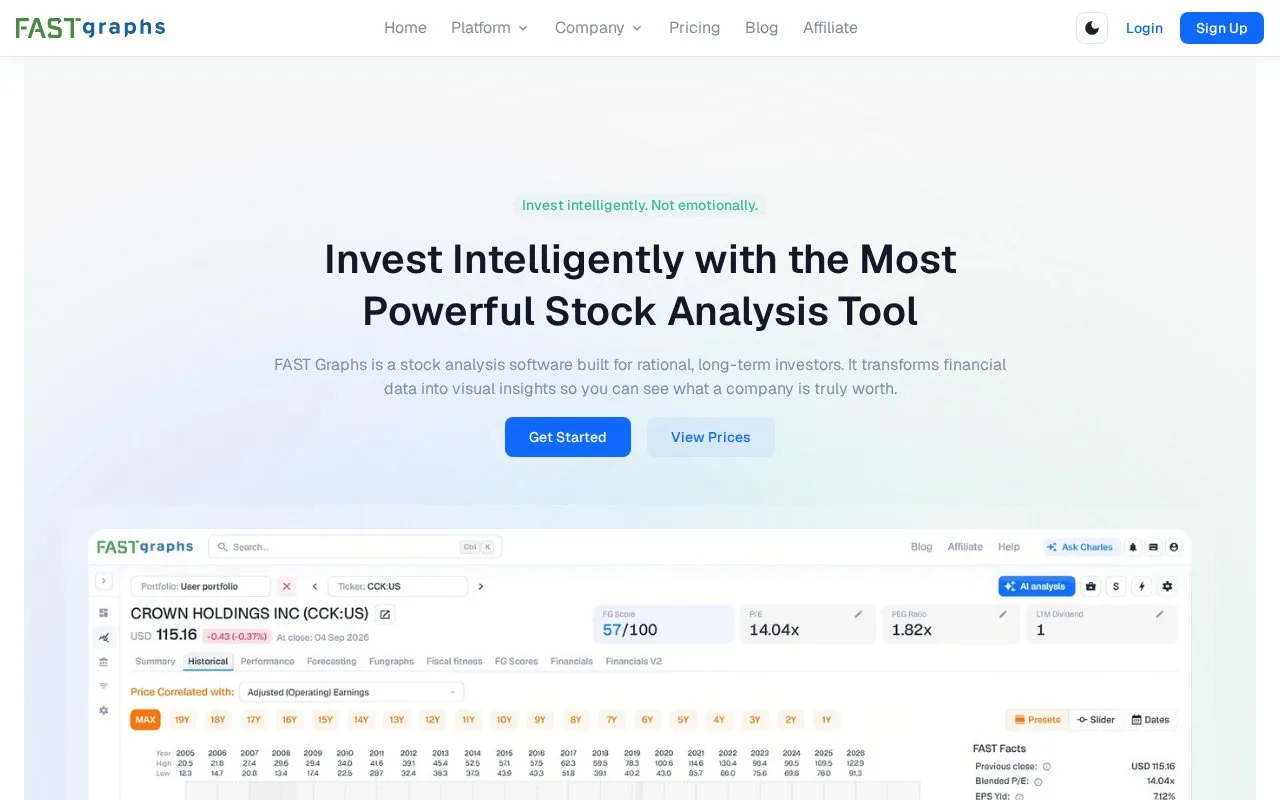 Screenshot of the FAST Graphs homepage