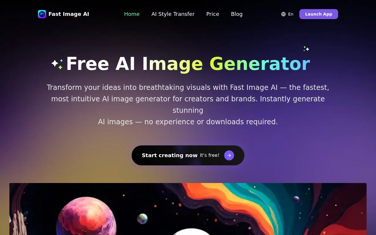 Screenshot of the Fast Image AI homepage