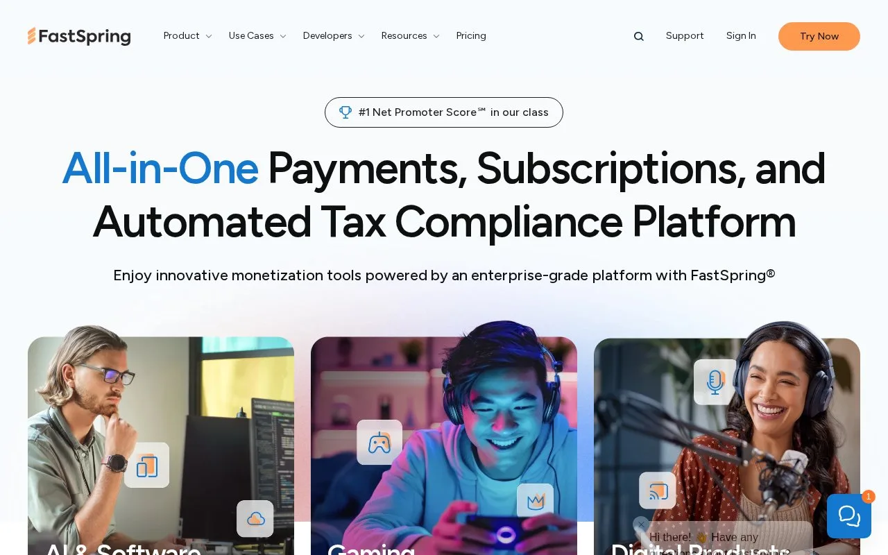 Screenshot of the FastSpring homepage
