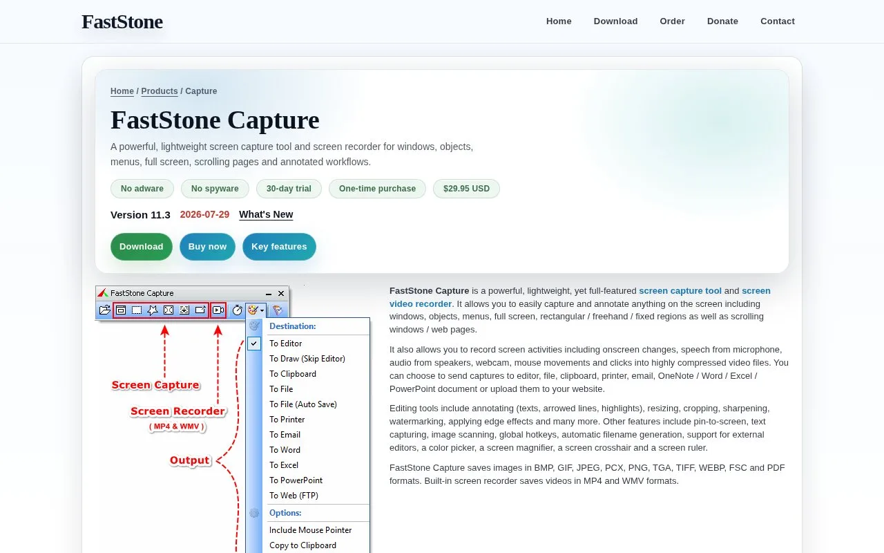 Screenshot of the FastStone Capture homepage