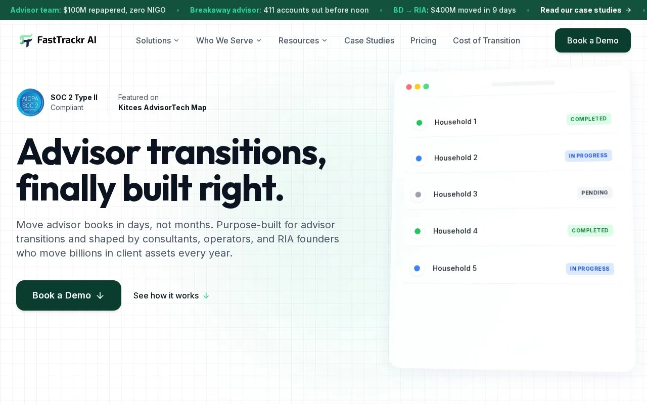 Screenshot of the FastTrackr AI homepage