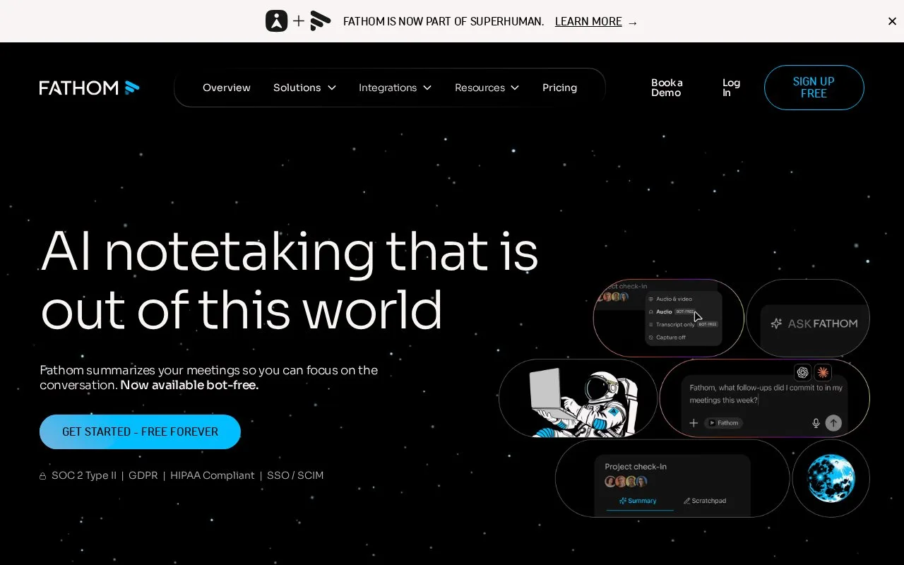 Screenshot of the Fathom homepage