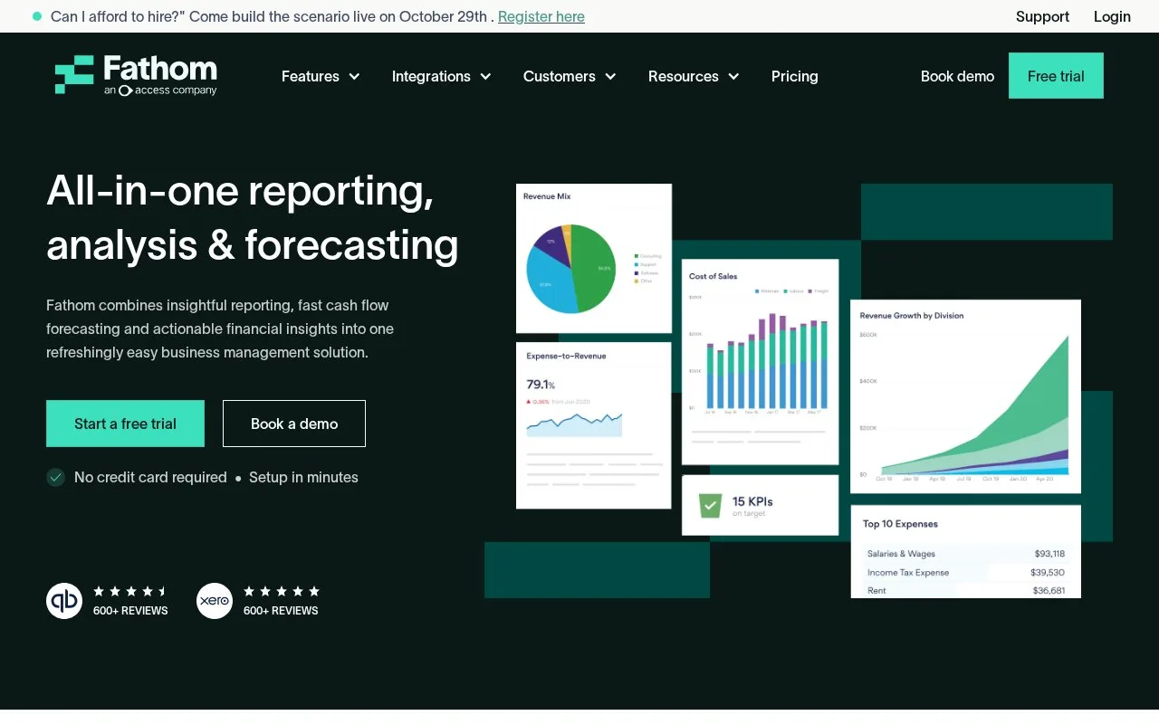 Screenshot of the Fathom homepage