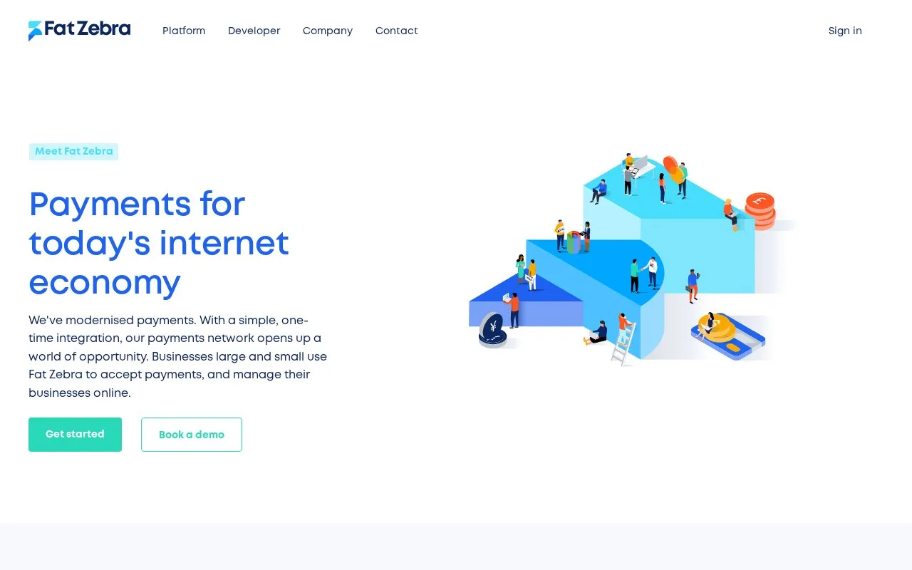 Screenshot of the Fat Zebra homepage