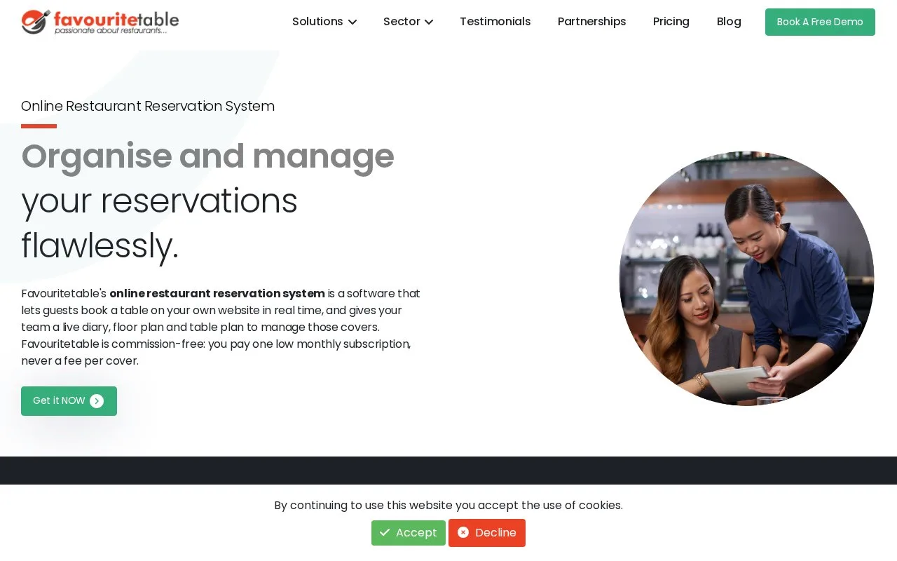Screenshot of the Favouritetable homepage