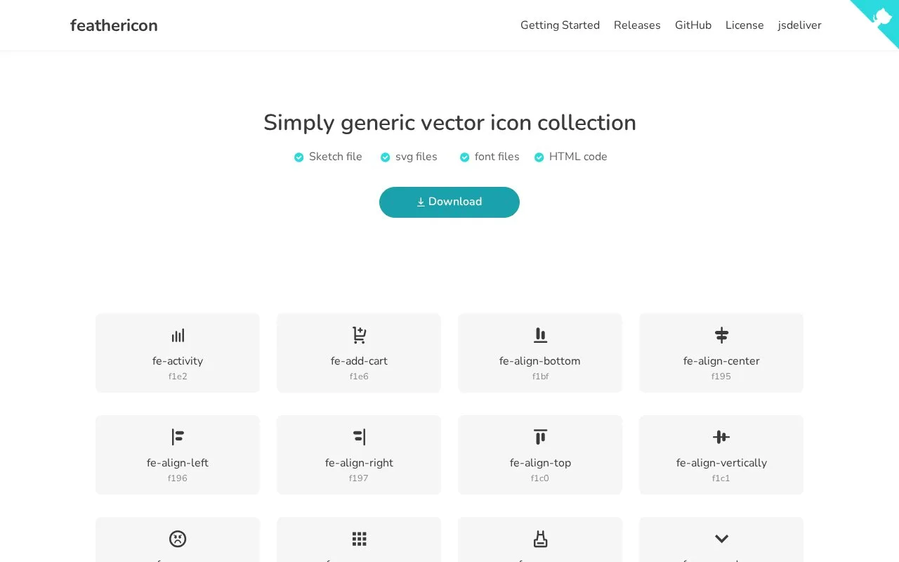 Screenshot of the feathericon homepage