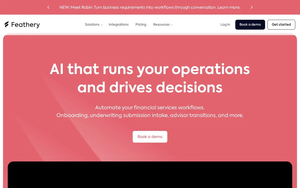 Screenshot of the Feathery homepage