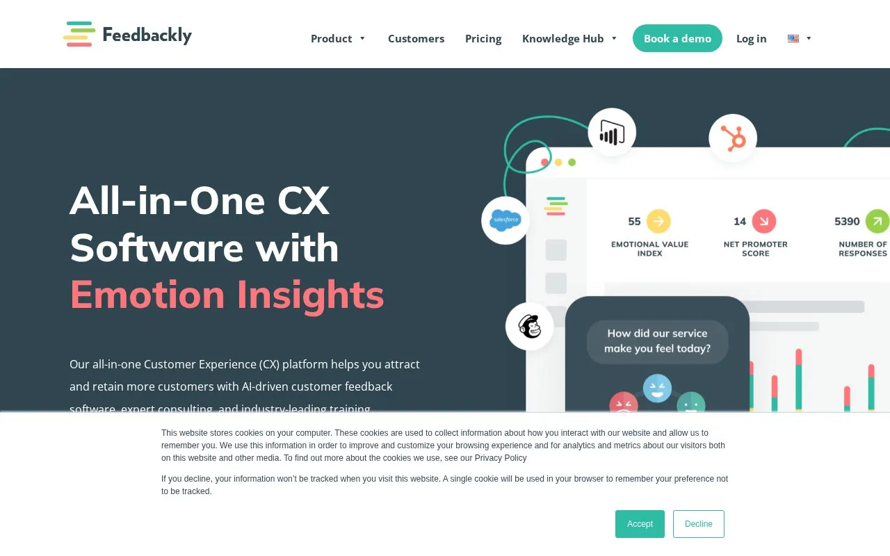 Screenshot of the Feedbackly homepage