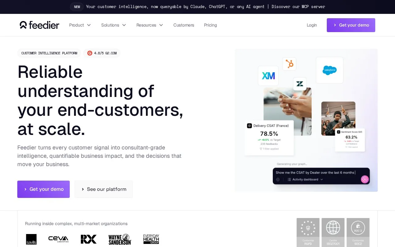 Screenshot of the Feedier homepage