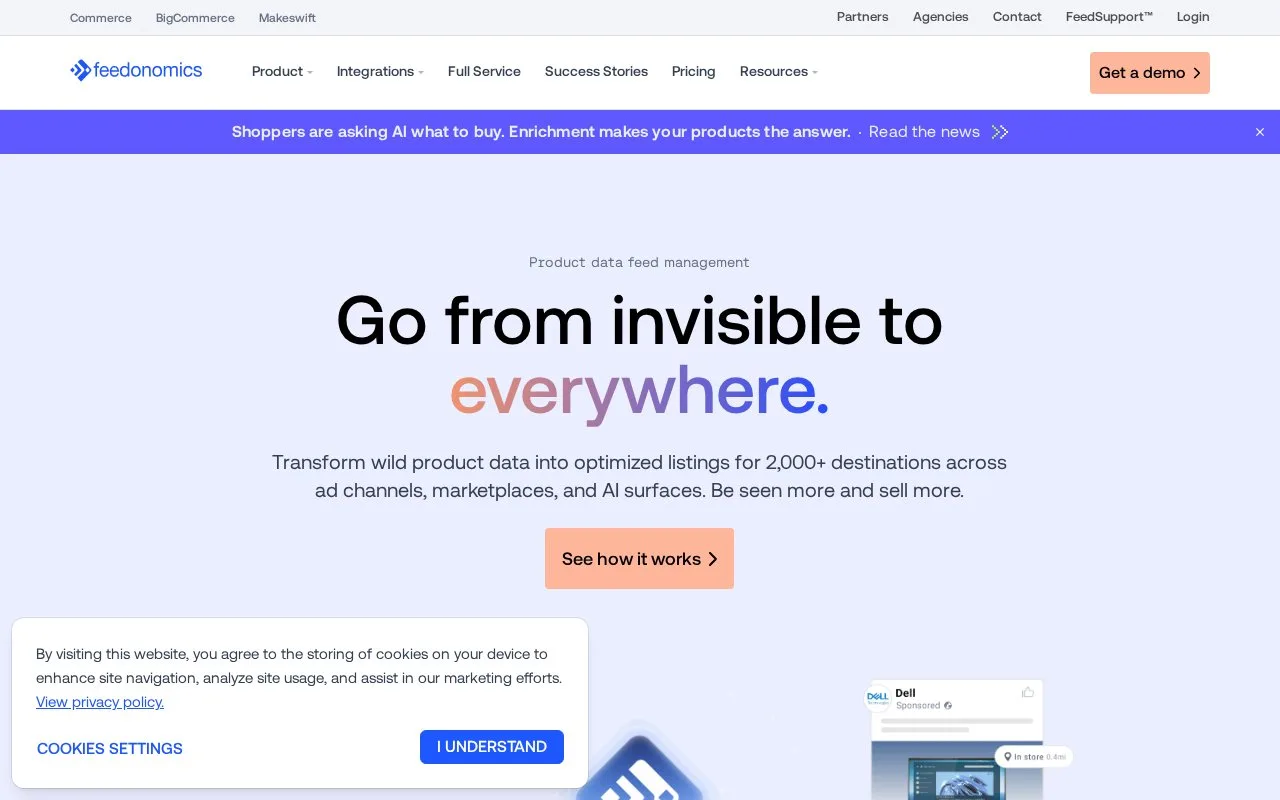 Screenshot of the Feedonomics homepage