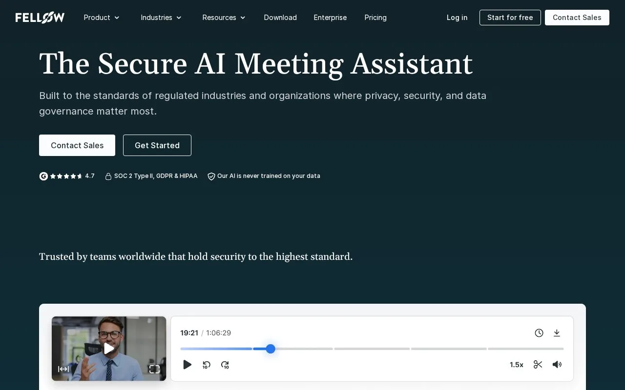 Screenshot of the Fellow homepage