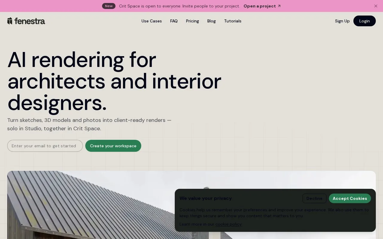 Screenshot of the Fenestra homepage