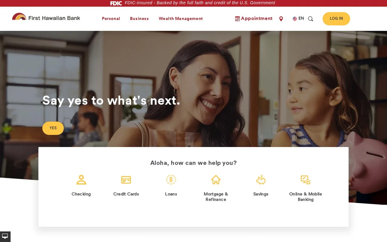 Screenshot of the First Hawaiian Bank homepage