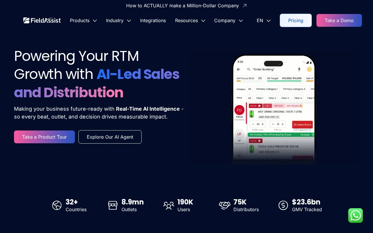 Screenshot of the FieldAssist homepage