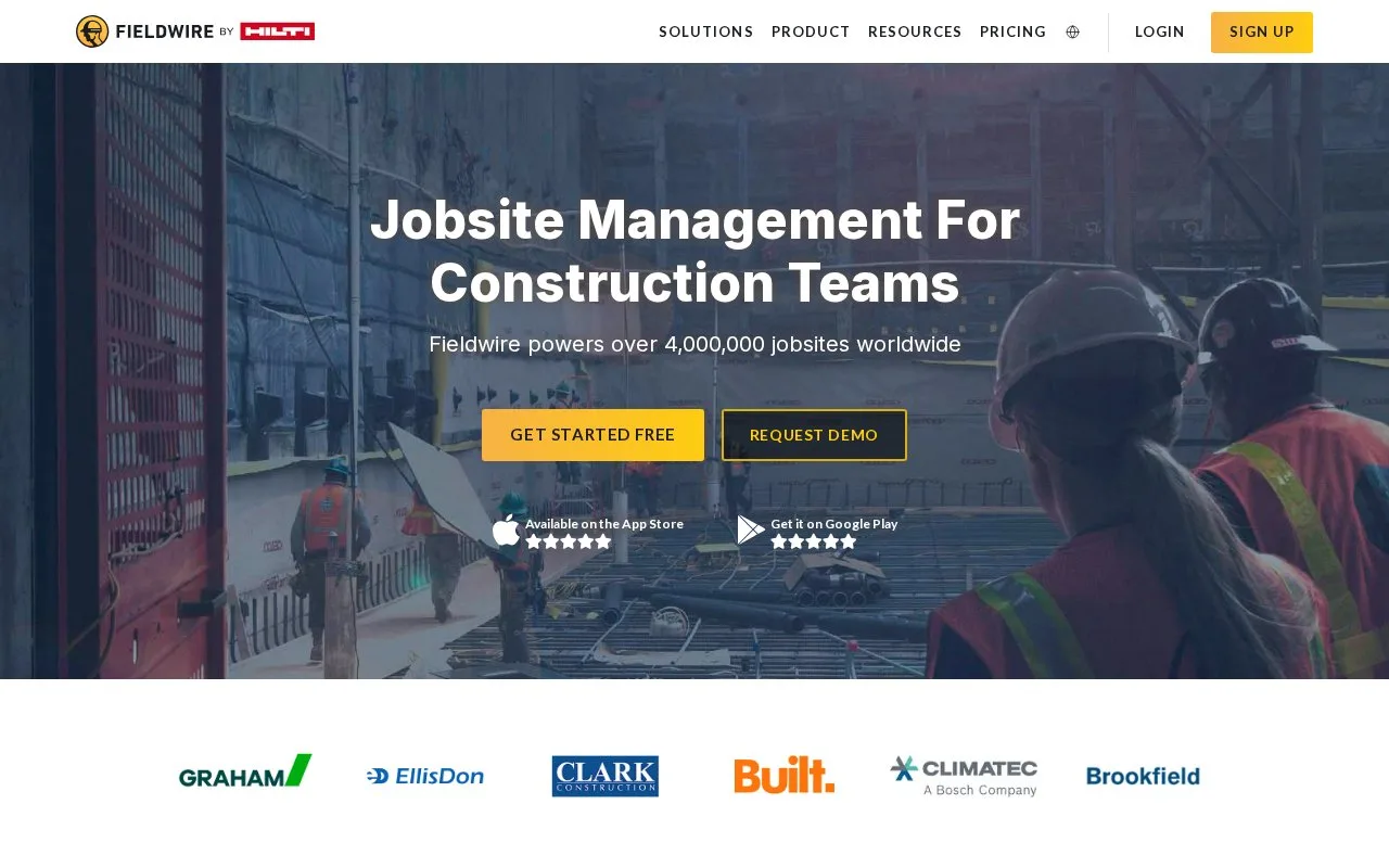 Screenshot of the Fieldwire homepage