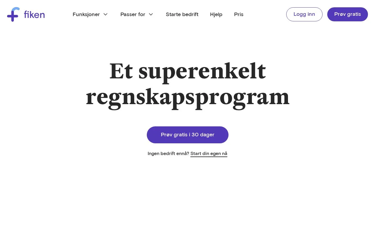 Screenshot of the Fiken homepage