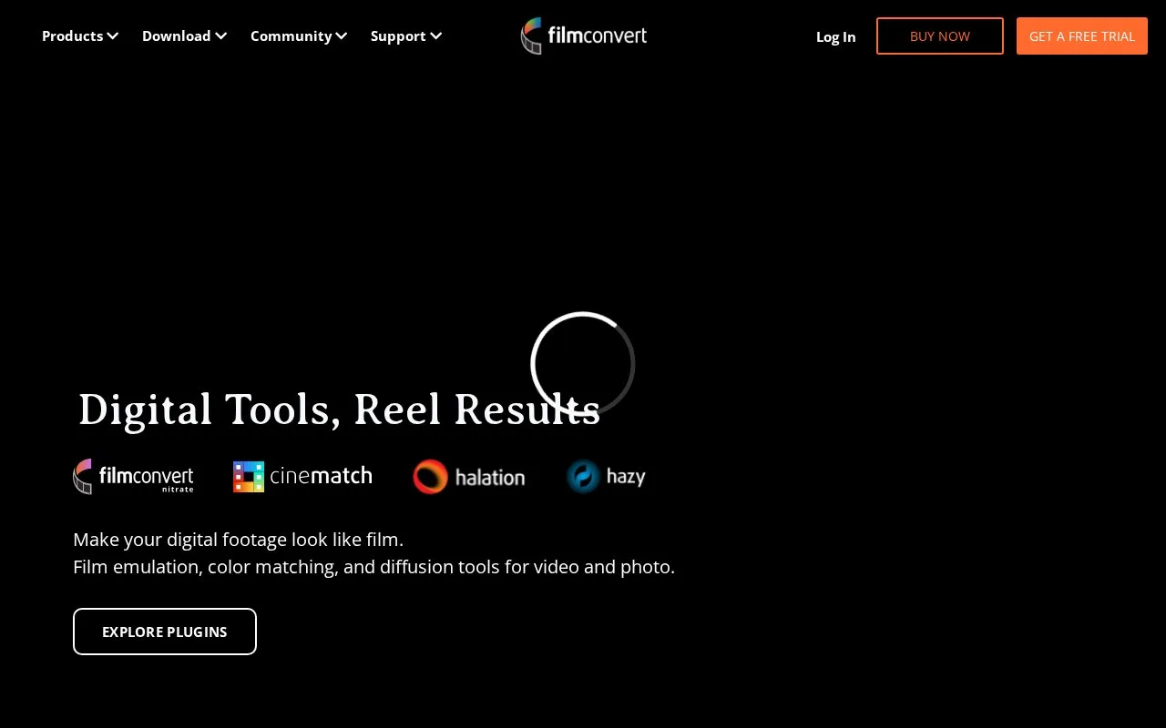 Screenshot of the FilmConvert homepage