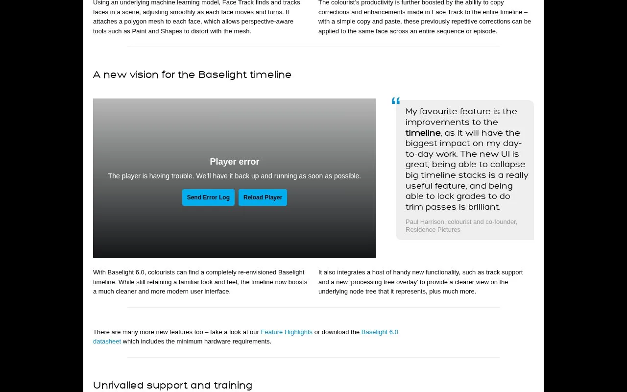 Screenshot of the Baselight homepage