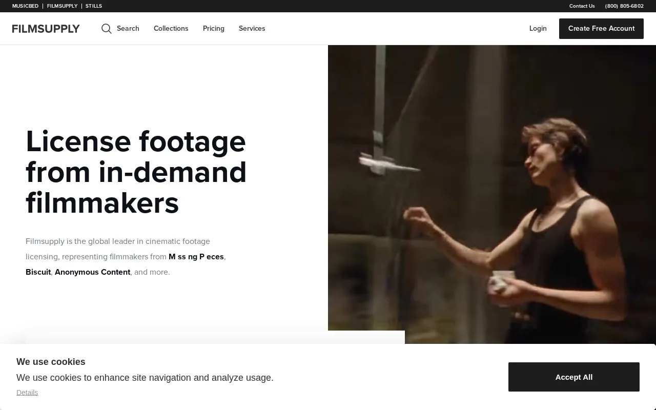 Screenshot of the Filmsupply homepage