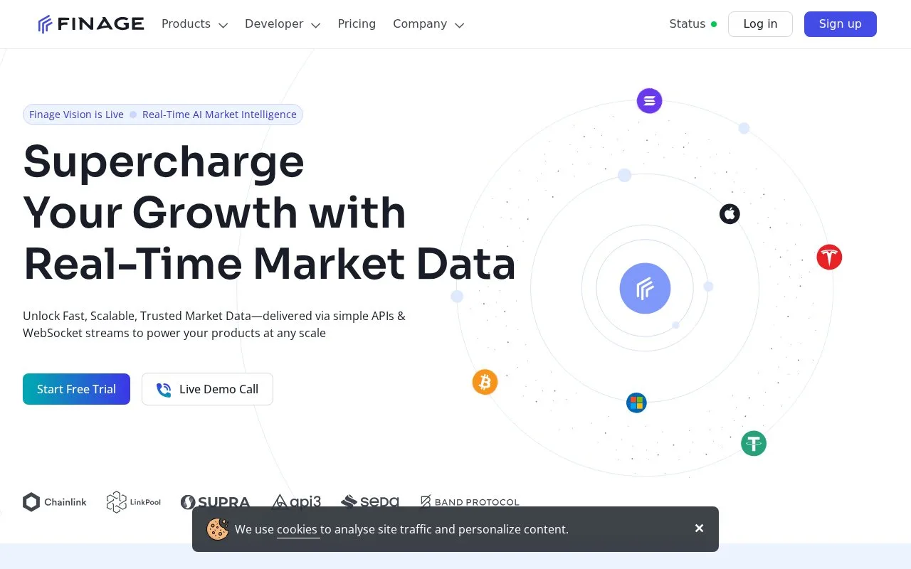 Screenshot of the Finage homepage