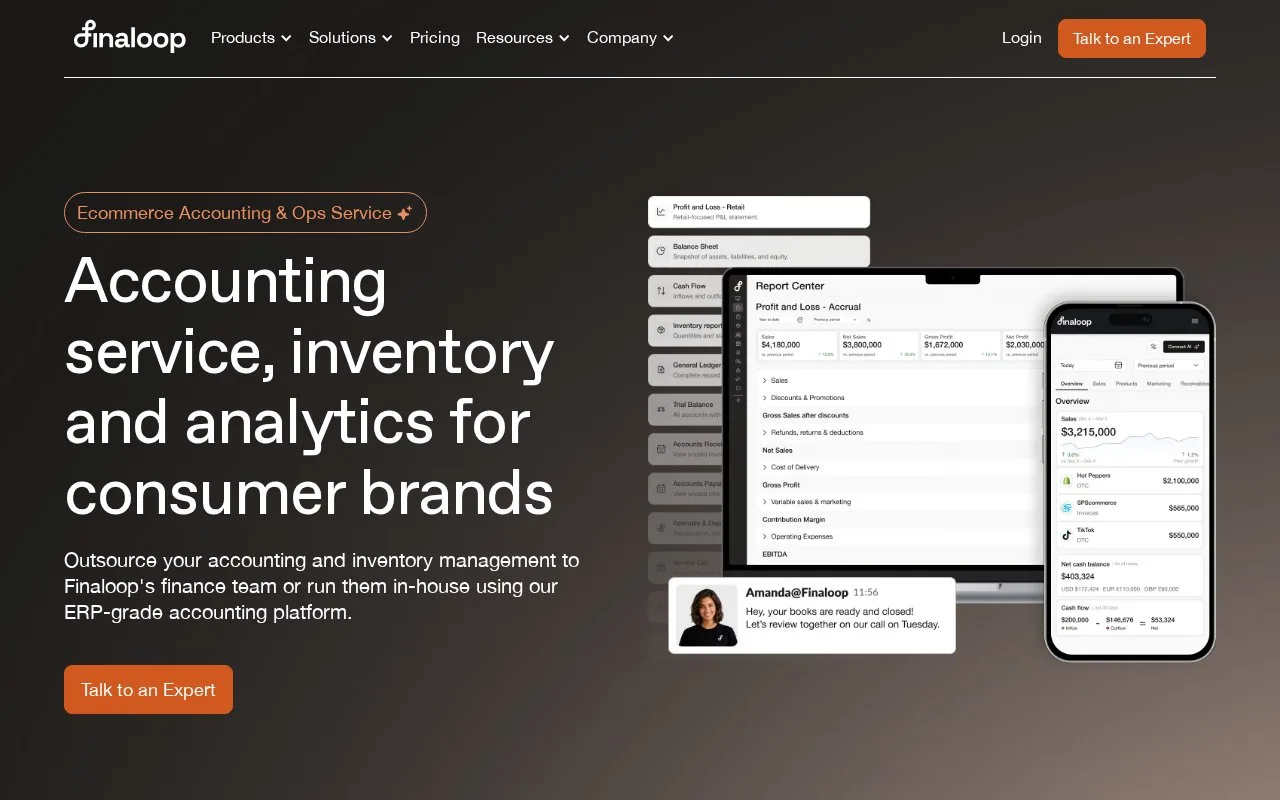 Screenshot of the Finaloop homepage