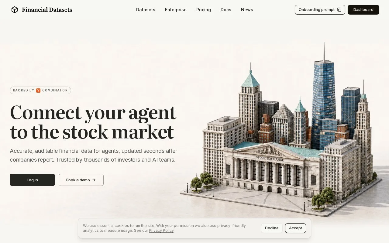 Screenshot of the Financial Datasets homepage