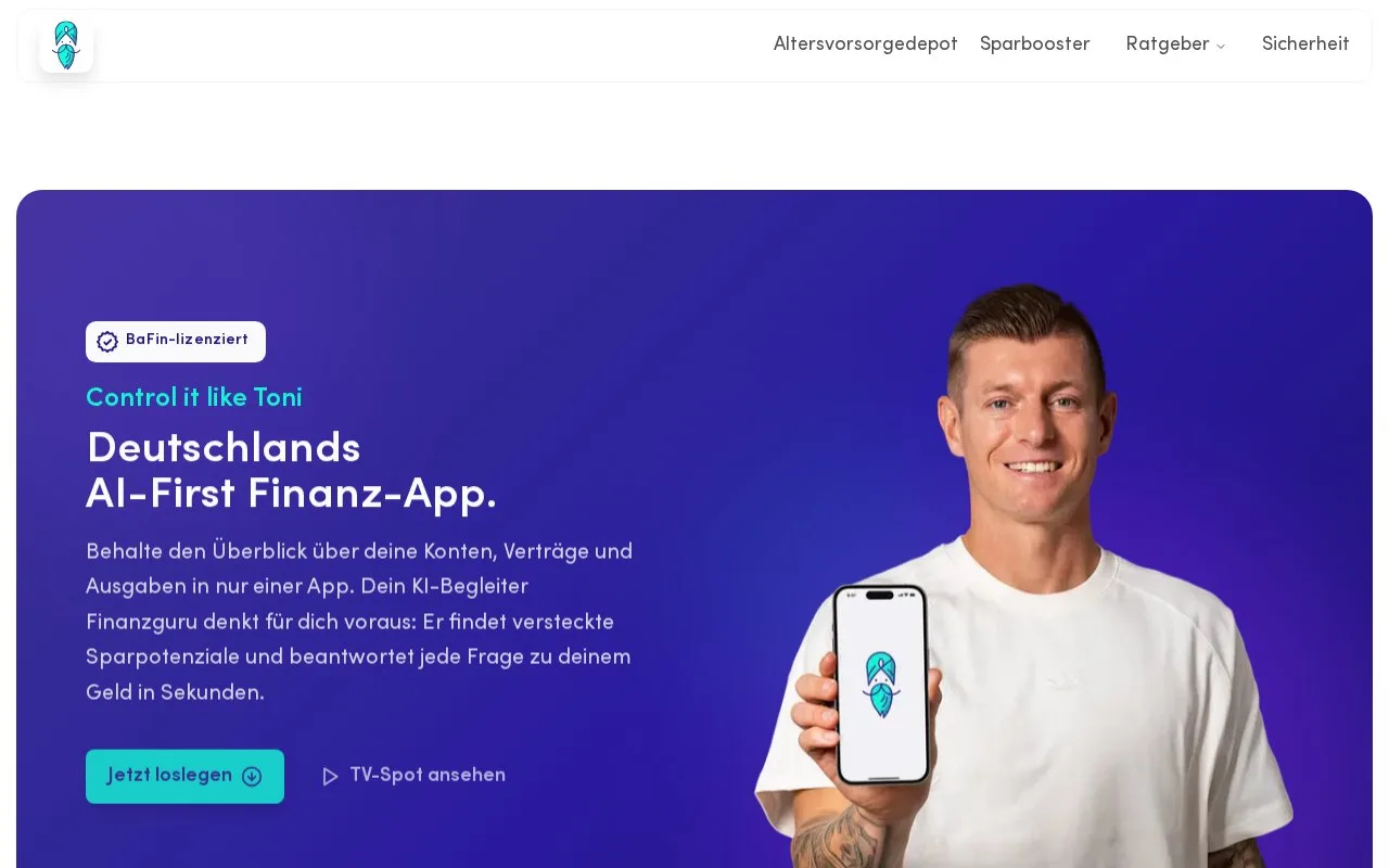 Screenshot of the Finanzguru homepage