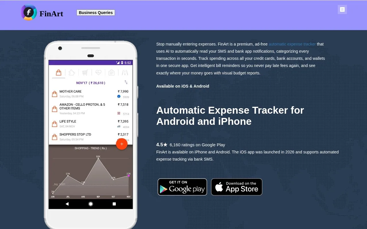 Screenshot of the FinArt homepage