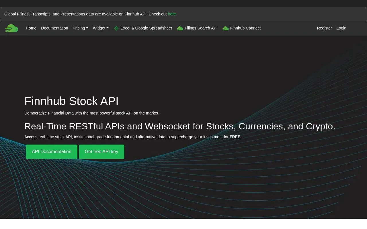 Screenshot of the Finnhub homepage