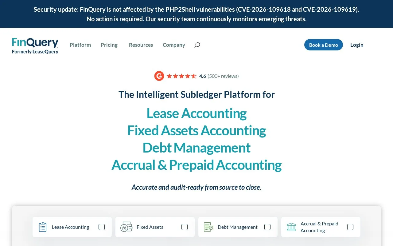 Screenshot of the FinQuery homepage