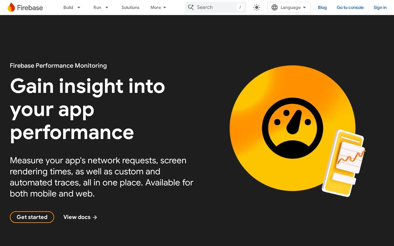 Screenshot of the Firebase Performance Monitoring homepage