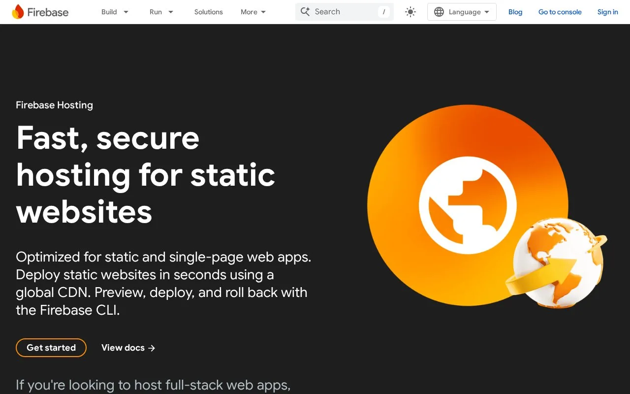Screenshot of the Firebase Hosting homepage