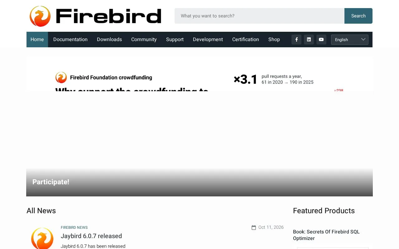 Screenshot of the Firebird homepage