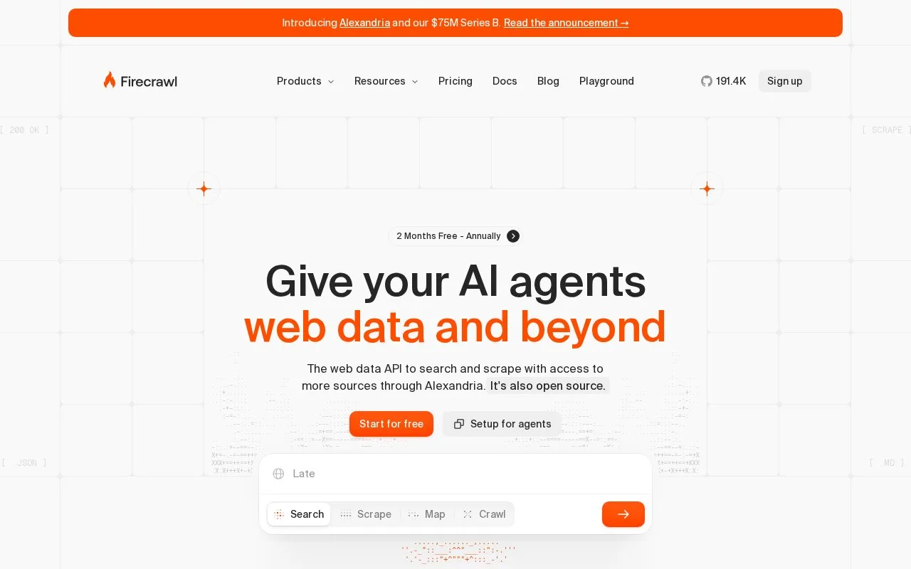 Screenshot of the Firecrawl homepage